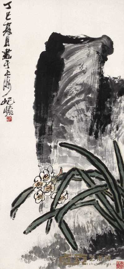 朱屺瞻 1977年作 幽人清怀 镜心 90×48cm